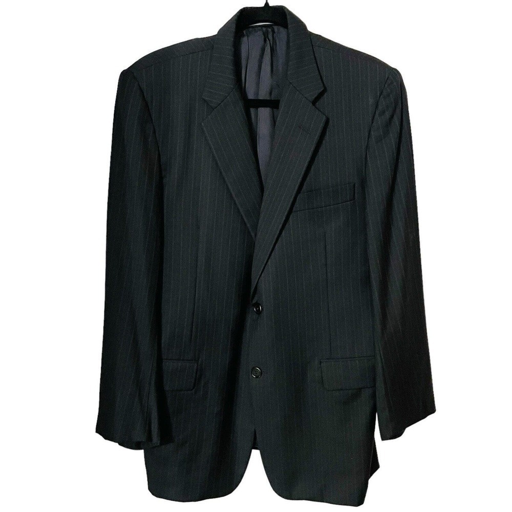 Hickey Freeman Mens Madison Blazer Jacket 42S Black Wide Pinstripe Worsted Wool